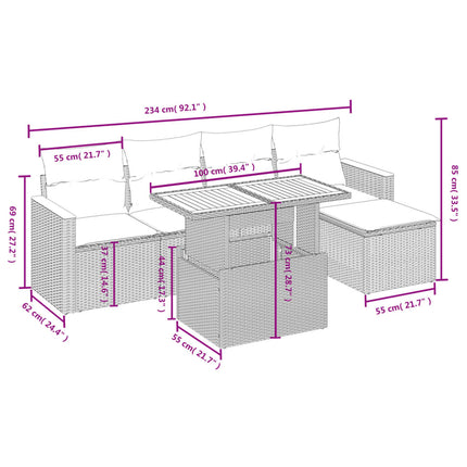sofasæt til haven 6 dele med hynder polyrattan beige