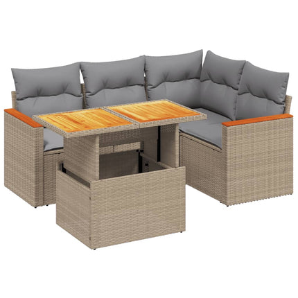 sofasæt til haven 5 dele med hynder polyrattan beige