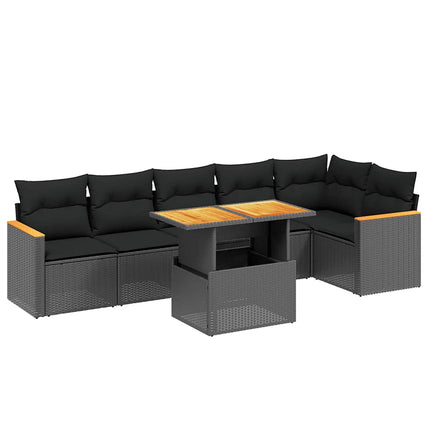sofasæt til haven 7 dele med hynder polyrattan sort