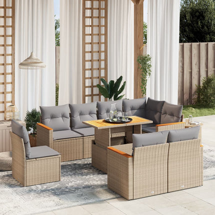 sofasæt til haven 9 dele med hynder polyrattan beige