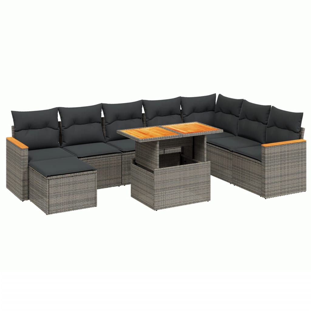 sofasæt til haven 9 dele med hynder polyrattan grå