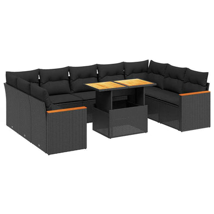 sofasæt til haven 10 dele med hynder polyrattan sort