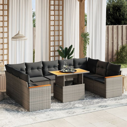 sofasæt til haven 10 dele med hynder polyrattan grå
