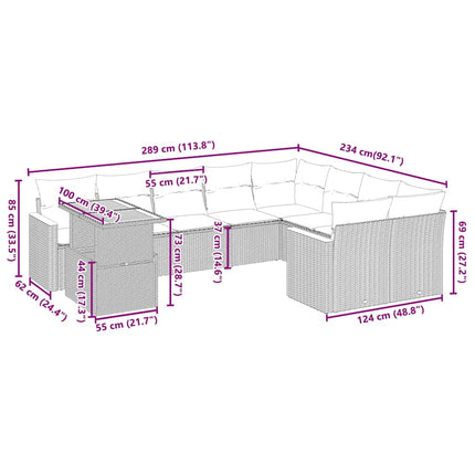 sofasæt til haven 10 dele med hynder polyrattan sort