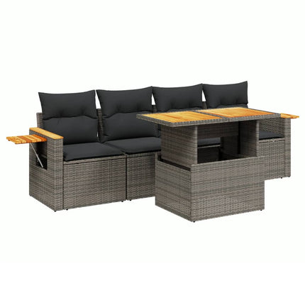 sofasæt 5 dele med hynder polyrattan grå