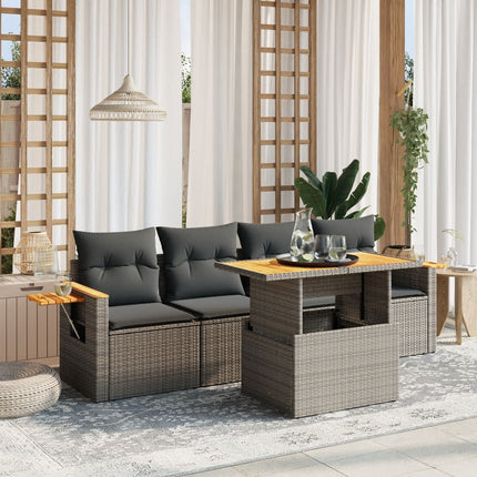 sofasæt 5 dele med hynder polyrattan grå