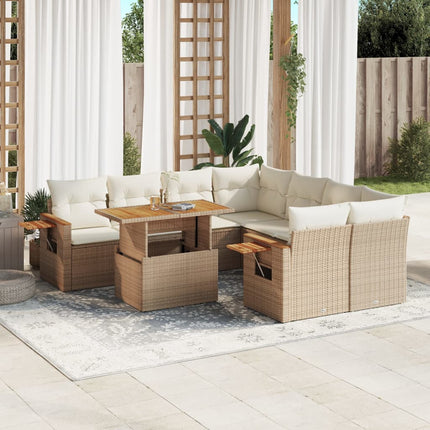 sofasæt til haven 9 dele med hynder polyrattan beige