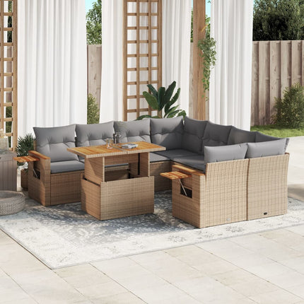 sofasæt til haven 9 dele med hynder polyrattan beige