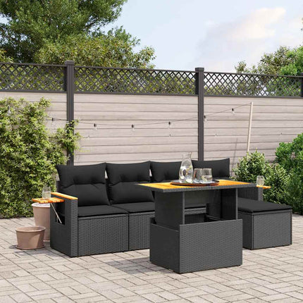 sofasæt til haven 6 dele med hynder polyrattan sort