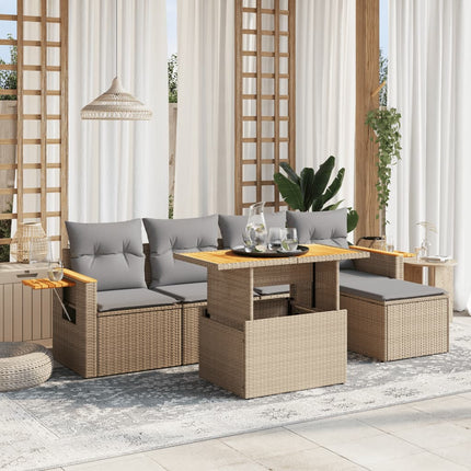 sofasæt til haven 6 dele med hynder polyrattan beige