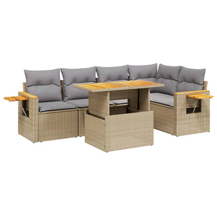 sofasæt til haven 6 dele med hynder polyrattan beige