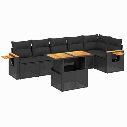 sofasæt til haven 7 dele med hynder polyrattan sort