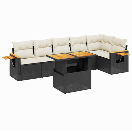 sofasæt til haven 7 dele med hynder polyrattan sort