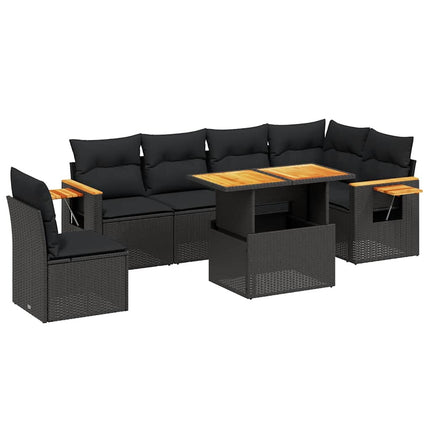 sofasæt til haven 7 dele med hynder polyrattan sort