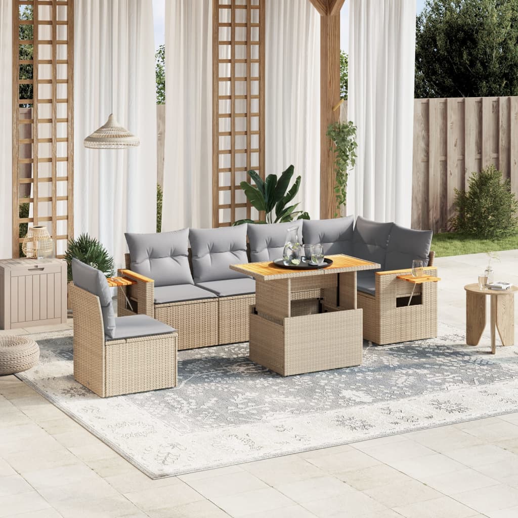 sofasæt til haven 7 dele med hynder polyrattan beige