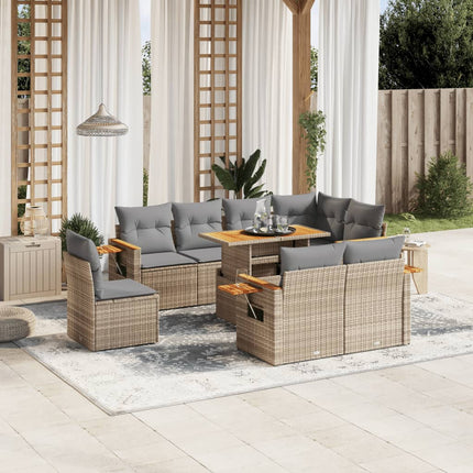 sofasæt til haven 9 dele med hynder polyrattan beige