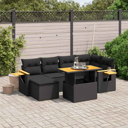 sofasæt til haven 7 dele med hynder polyrattan sort