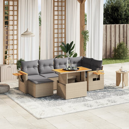 sofasæt til haven 7 dele med hynder polyrattan beige