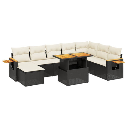 sofasæt til haven 9 dele med hynder polyrattan sort