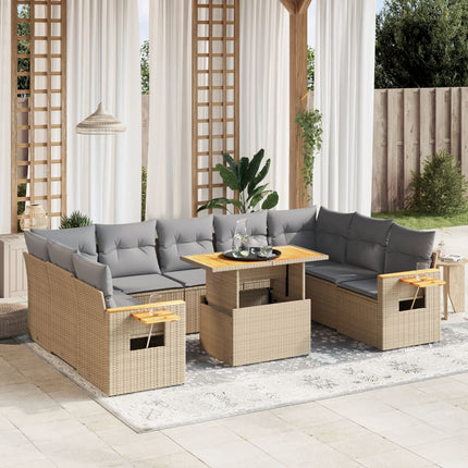 sofasæt til haven 10 dele med hynder polyrattan beige