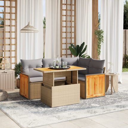 sofasæt til haven 5 dele med hynder polyrattan beige