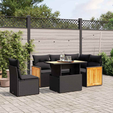 sofasæt til haven 6 dele med hynder polyrattan sort