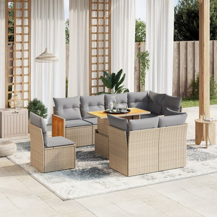 sofasæt til haven 9 dele med hynder polyrattan beige