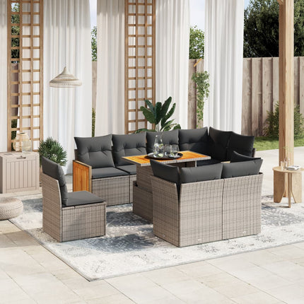 sofasæt til haven 9 dele med hynder polyrattan grå