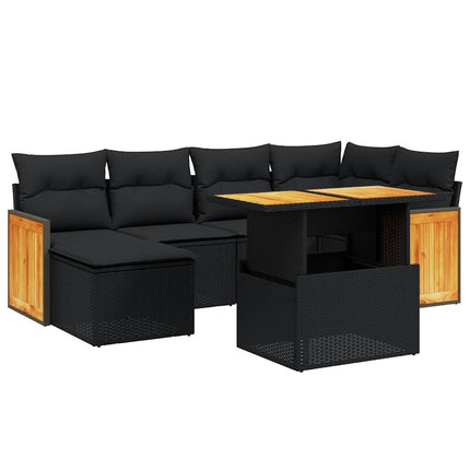 sofasæt til haven 7 dele med hynder polyrattan sort
