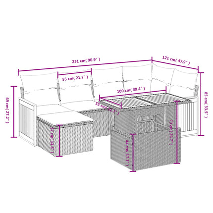 sofasæt til haven 7 dele med hynder polyrattan sort