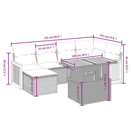 sofasæt til haven 7 dele med hynder polyrattan beige