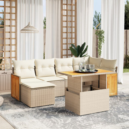 sofasæt til haven 7 dele med hynder polyrattan beige