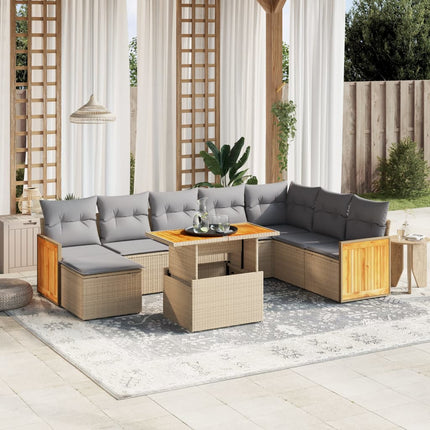 sofasæt til haven 9 dele med hynder polyrattan beige
