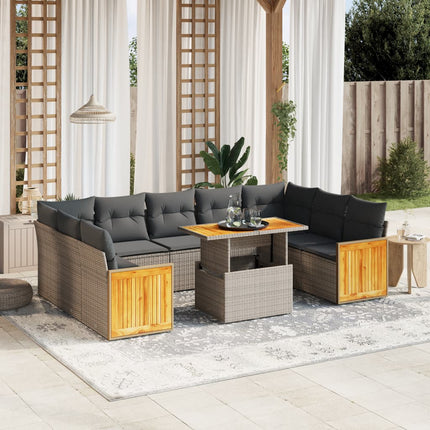 sofasæt til haven 10 dele med hynder polyrattan grå