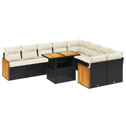 sofasæt til haven 10 dele med hynder polyrattan sort