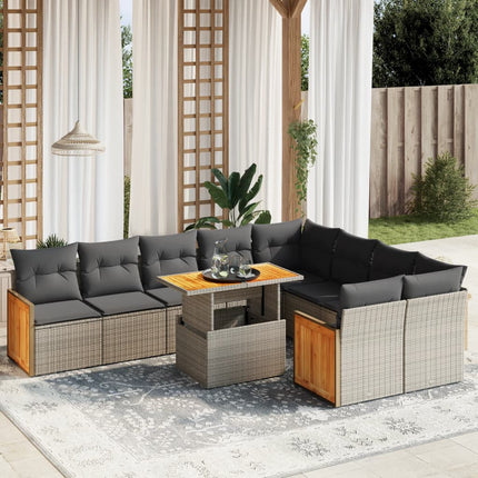sofasæt til haven 10 dele med hynder polyrattan grå