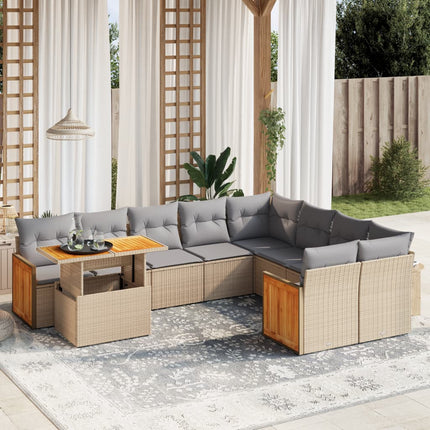 sofasæt til haven 10 dele med hynder polyrattan beige