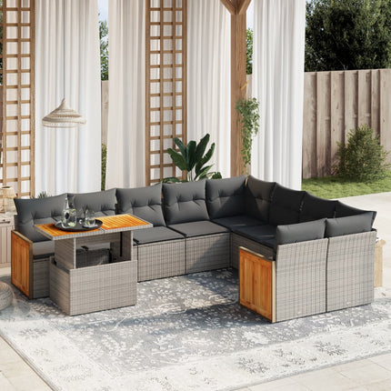 sofasæt til haven 10 dele med hynder polyrattan grå