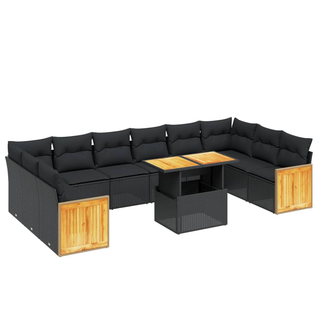 sofasæt til haven 11 dele med hynder polyrattan sort