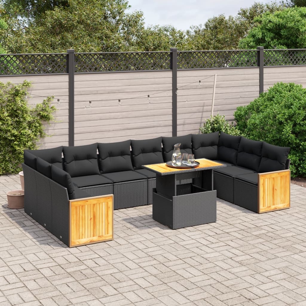 sofasæt til haven 11 dele med hynder polyrattan sort