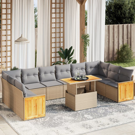 sofasæt til haven 11 dele med hynder polyrattan beige