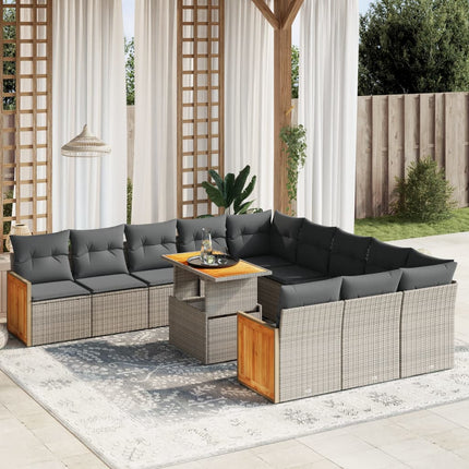 loungesæt til haven 11 dele med hynder polyrattan grå