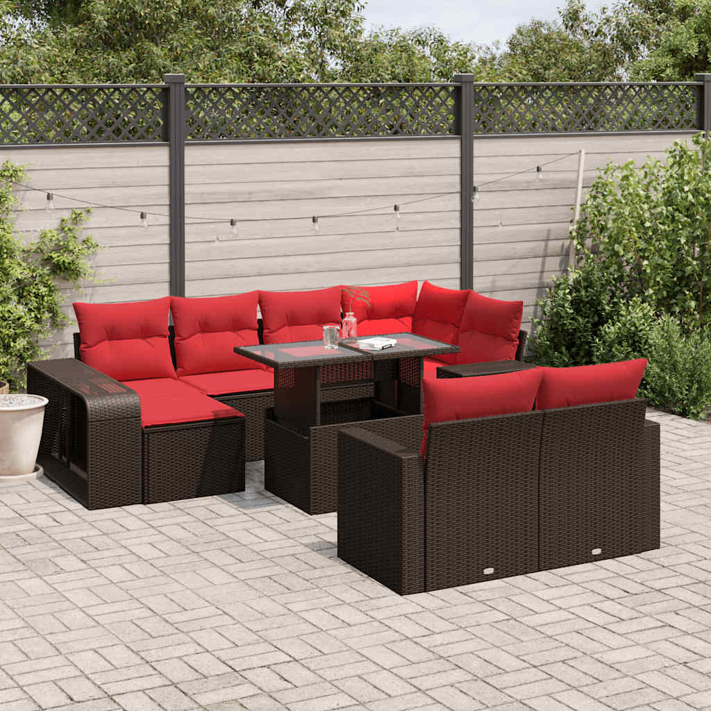 11-delt havesofast med hynder brun polyrattan