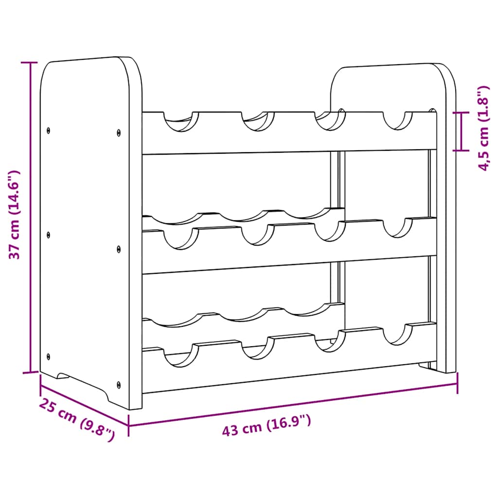 vinreol 43x25x37 cm massivt fyrretræ