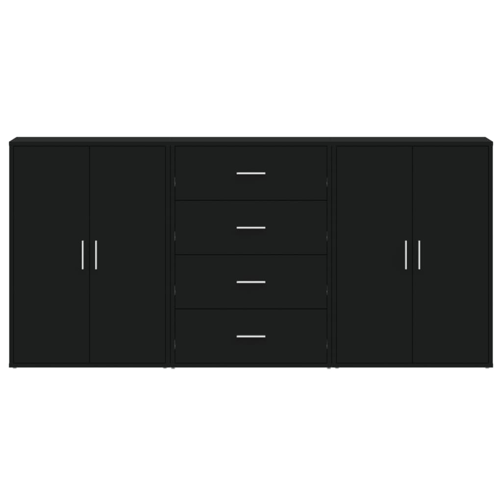 kommoder 3 stk. 60x31x84 cm konstrueret træ sort