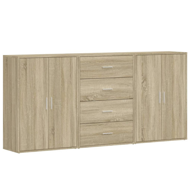 kommoder 3 stk. 60x31x84 cm konstrueret træ sonoma-eg