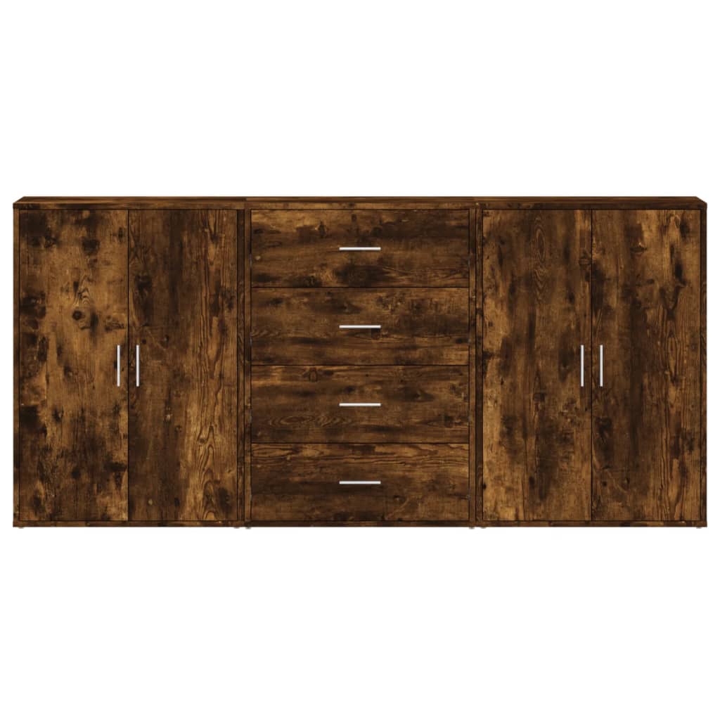 kommoder 3 stk. 60x31x84 cm konstrueret træ røget egetræsfarve