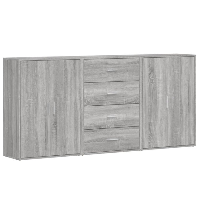 kommoder 3 stk. 60x31x84 cm konstrueret træ grå sonoma-eg