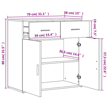 skænke 2 stk. 79x38x80 cm konstrueret træ sonoma-eg