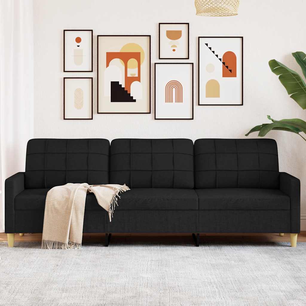 3-personers sofa i stof - sort, 210 cm sædebredde